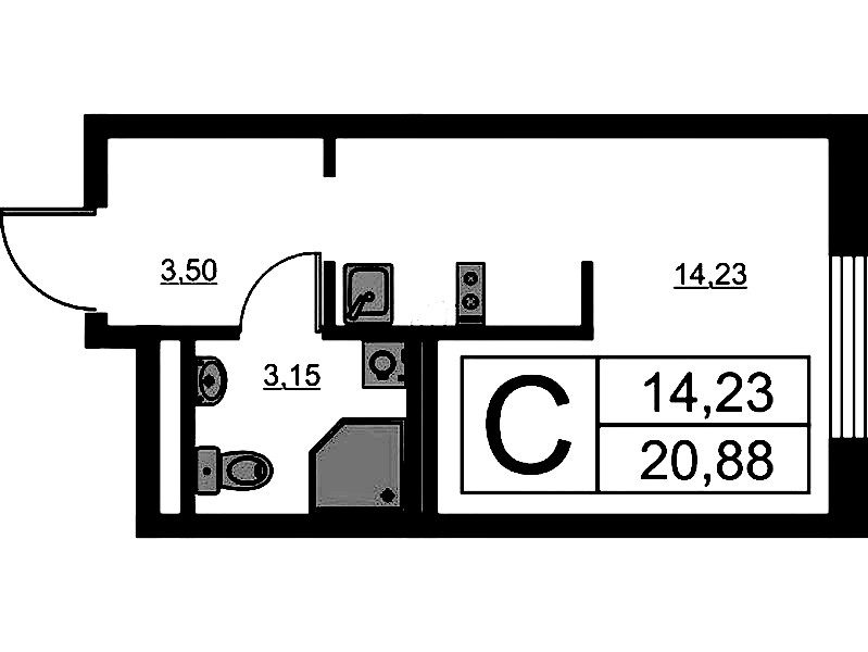 Квартира студия 20.88 м², 3/16 эт., ЖК «Avenue Apart Pulkovo»